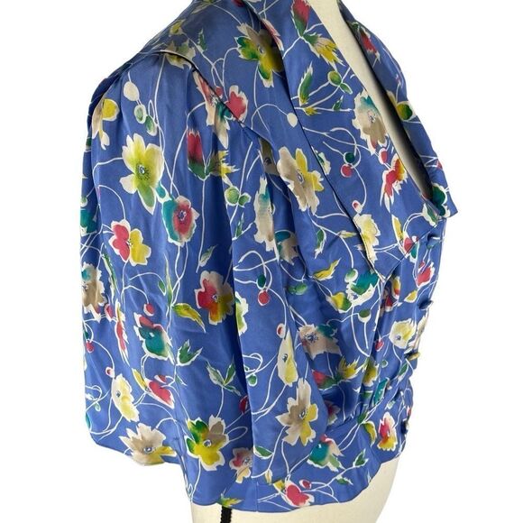 Uni Collections 100% silk floral button up short sleeve shirt blouse sz 10 - Picture 5 of 6